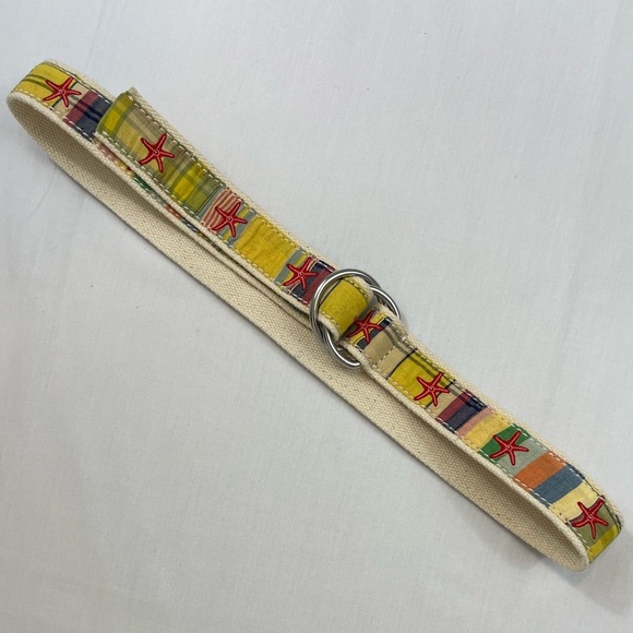 J Crew Starfish D-Ring Belt Plaid Woven Embroidered Cotton Webbing - Picture 6 of 9